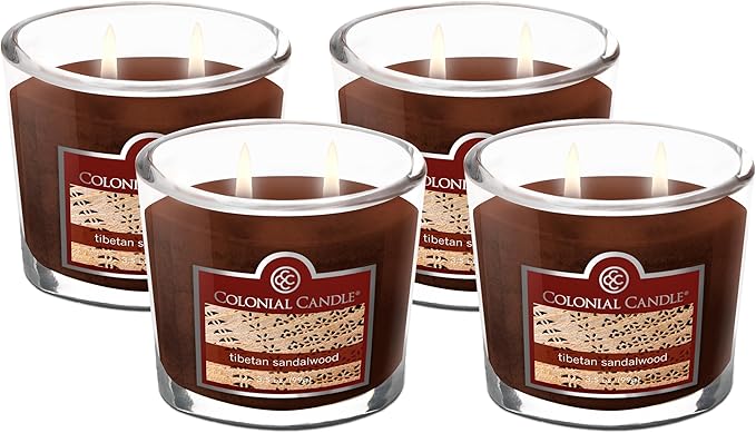 Colonial Candle Tibetan Sandalwood Scented Jar Candle, 2 Wick, 3.5 oz, Mottled Wax Candle (Pack of 4) - Bloomnest