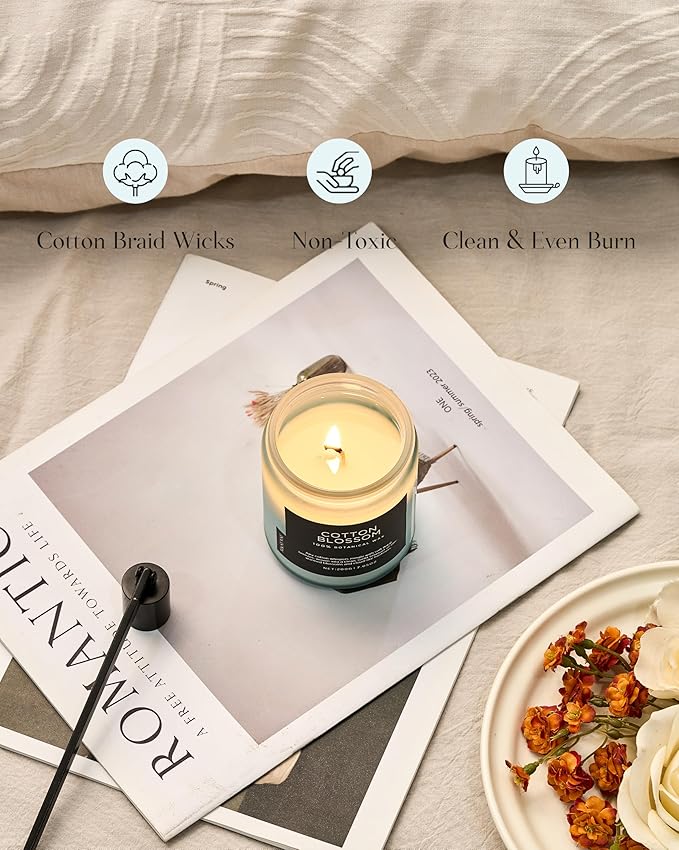 M&SENSE Clean Cotton Scented Candle - 7.05oz Natural Soy Wax Clean Cotton Blossom Scent Non Toxic Candle, 50-Hour Slow Burning 2-Wick Aromatherapy Home Fragrance Gifts for Home Decor - Bloomnest