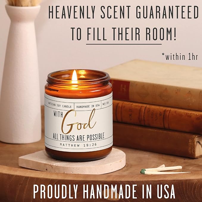 Christian Gifts for Women, Religious Gifts for Women - 'With God' Candle, w/Lily of the Valley & Lavender I Spiritual Gifts for Women I Faith Bible Gifts I Catholic Gifts Women I 50Hr Burn, USA Made - Bloomnest
