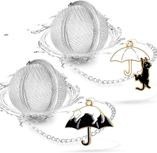 2Pack Tea Infuser with Cute Cat Charm,Premium Stainless Steel Loose Leaf Tea Strainer Tea Steeper Tea Ball Tea Infusers for Loose Tea - Bloomnest