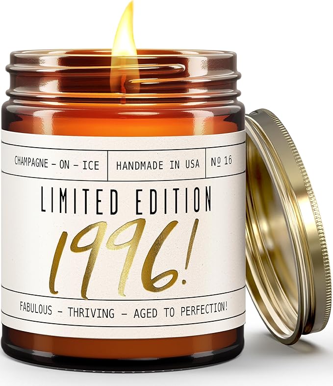29th Birthday Gifts for Women - 'Limited Edition 1996' Soy Candle, w/Champagne on Ice I 29 Birthday Gifts for Women I 29st Gift for Her Ideas I 9oz Reusable Jar, 50Hr Burn, Made in USA - Bloomnest