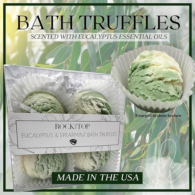 USA MADE | Eucalyptus Spearmint Spa Gift Baskets for Women. 6 Cold & Stress Self Care Gifts, Aromatherapy Epsom Salt Bath Soak, Bath Soap, Bath Bombs (Truffle), Bath Salts Gift Basket. - Bloomnest