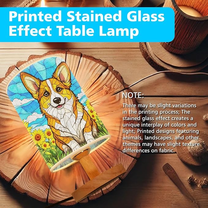 Pembroke Welsh Corgi Table Lamp LED 3-Color Pressed Bedside, Dog Shade Lamp with Wood Base for Bedroom Living Room Desk Office - Bloomnest