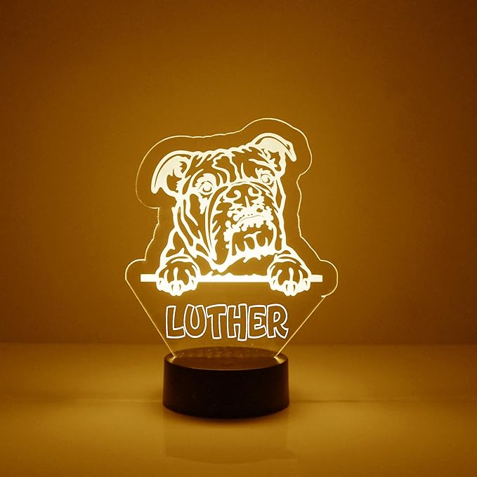 Dog Custom LED Sign Night Light Lamp with Remote, Light Up Display with Personalized Name or Image, Customized, Made in The USA, Clear Acrylic Home Decor Design with 16 Colors (English Bulldog) - Bloomnest