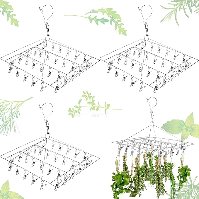 Bokon 4 Pcs Hanging Drying Rack for Herb Macrame Flower with Stainless Clip Dryer Hook for Drying Herb Air Plants Spices Flower Hydroponic Plant Ready to Use with Ceiling Hook(Square) - Bloomnest