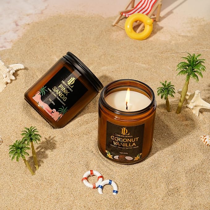 Coconut Vanilla Candles, 7oz Vanilla Coconut Scented Candle, Natural Soy Candles for Home Scented, Long Lasting with 50 Hour Burn Time, Gifts for Men Women - Bloomnest