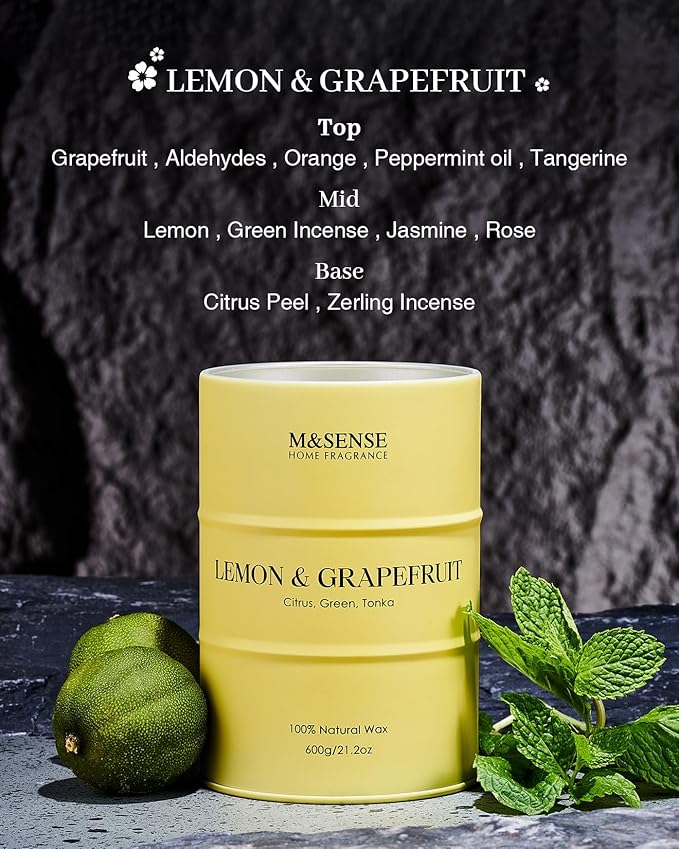 M&SENSE Lemon Candle Large for Home Scented, Lemon Soy Candles 21.2oz 120 Hour Slow Burning, Highly Scented Limoncello Grapefruit Citrus Candles for Bathroom, Fresh Smelling Candle - Bloomnest