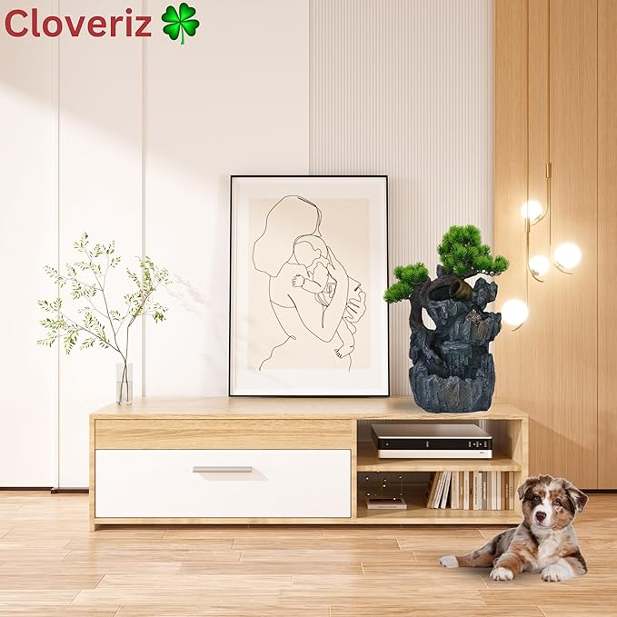 20-Inch Tabletop Water Fountain with Bonsai Tree, Cascading Waterfall, Spinning Crystal Ball, and LED Lighting – Indoor Zen Decorative Fountain with USB Connection for Home or Office - Bloomnest