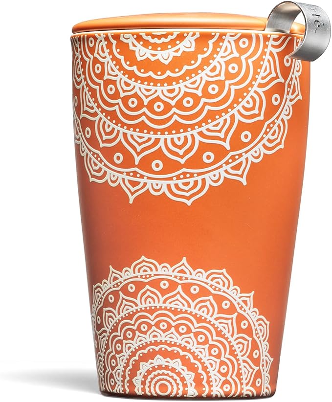 Tea Forte Double-Walled Ceramic Kati Cup, Removable Stainless Steel Infuser Basket and Lid, Steeps 12 oz Loose Leaf Tea, Dishwasher & Microwave Safe, Chakra - Bloomnest