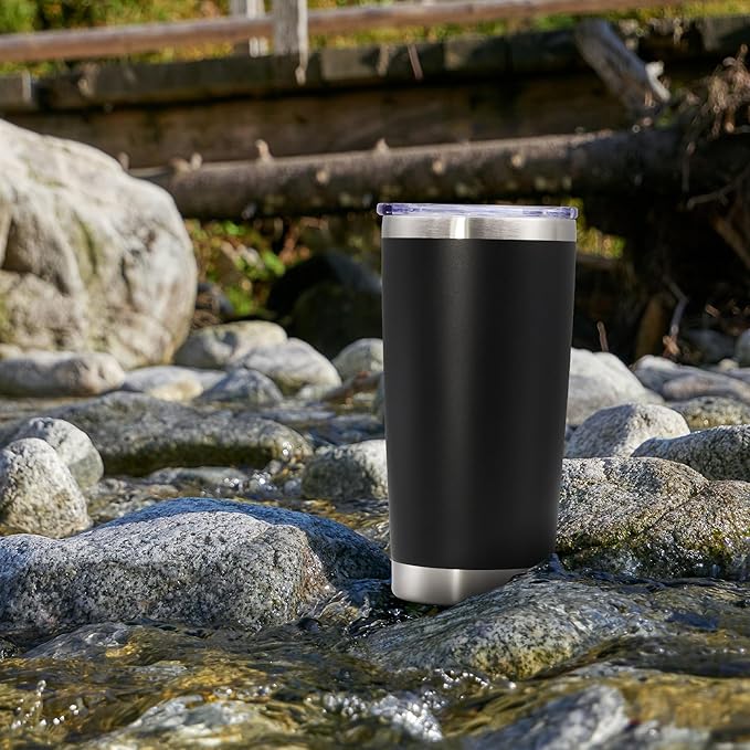 20 oz Tumbler with lid Double Wall Vacuum Insulated Tumblers Stainless Steel Coffee Mug Travel Coffee Tumbler Powder Coated Tumbler Cup Keep Hot&Cold - (Black 6 Pack) - Bloomnest