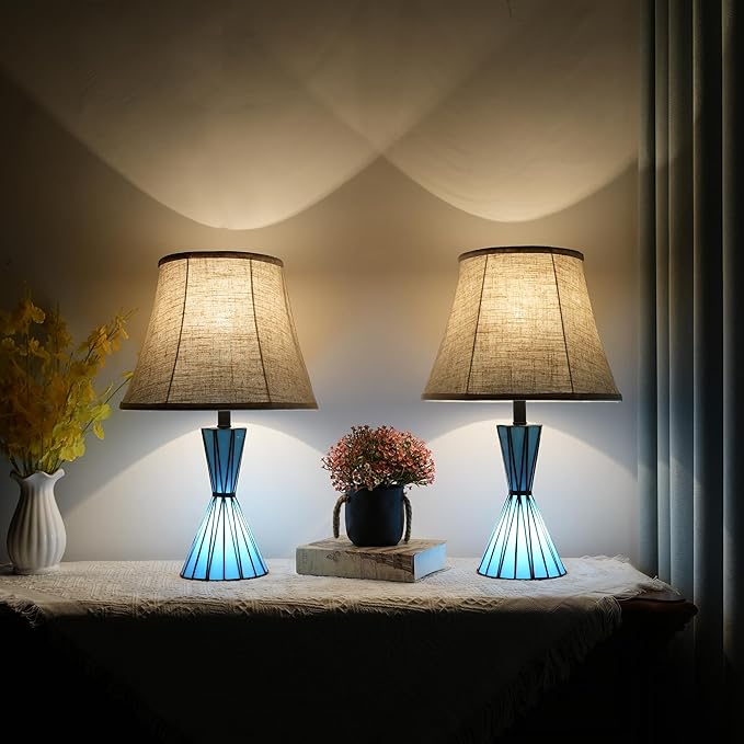 Set of 2 Table Lamps for Bedroom 3-Way Dimmable 21'' Bedside Table Lamps with 13 inches Linen Shades for Living Room Bedroom Office Hotel Study Room - Bloomnest