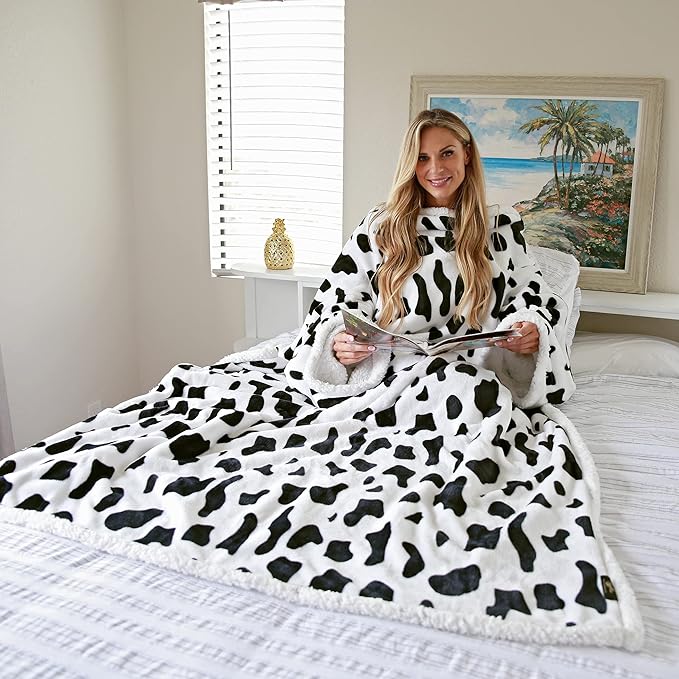 Tirrinia Sherpa Wearable Blanket With Sleeves, Full Body Throw Reading Wrap TV Blankets - Bloomnest