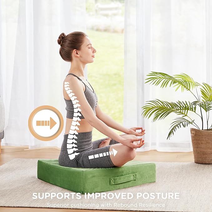 Codi High Density Foam Floor Pillow 2 Sets, Large Meditation Cushions Seating for Adults and Yoga Sitting, Washable Thick Couch Cushion with Soft Tufted Covers - 22 * 22 * 5inch Green