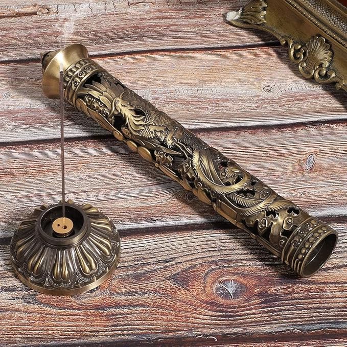 Incense Burner, Stick Incense Holder Brass Incense Holder Dragon Phoenix Relief Craft Stick Incense Burner for Ornaments Tea Room Decoration Indoor Outdoor Use