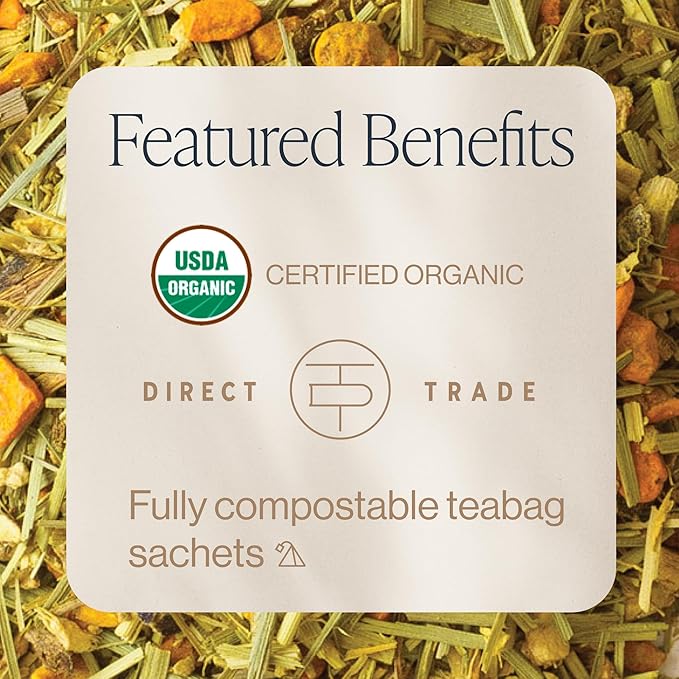 Rishi Tea Turmeric Ginger Herbal Tea - Organic Sachet Bags, Caffeine Free Ayurvedic Digestive Blend with Spicy Ginger & Citrus, Hot or Iced - 50 Count - Bloomnest