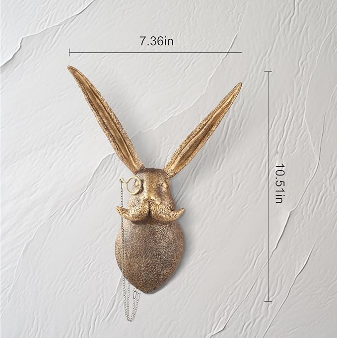 UITWMKTG Gold Animal Head Wall Decor Wall Sculpture Home Decor Statue for Living Room Office Bedroom Modern Decor for Men Women Rabbit - Bloomnest