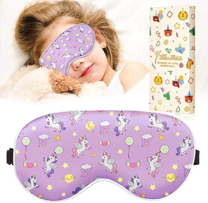 Sleep Mask for Kids - Cute Kawaii Cartoon Silk Sleeping Mask with Adjustable Strap Soft Smooth Light Eye Mask for Sleeping Silk Kids Eye Cover for Boys Girls Teens, VT Balloon Unicorn - Bloomnest