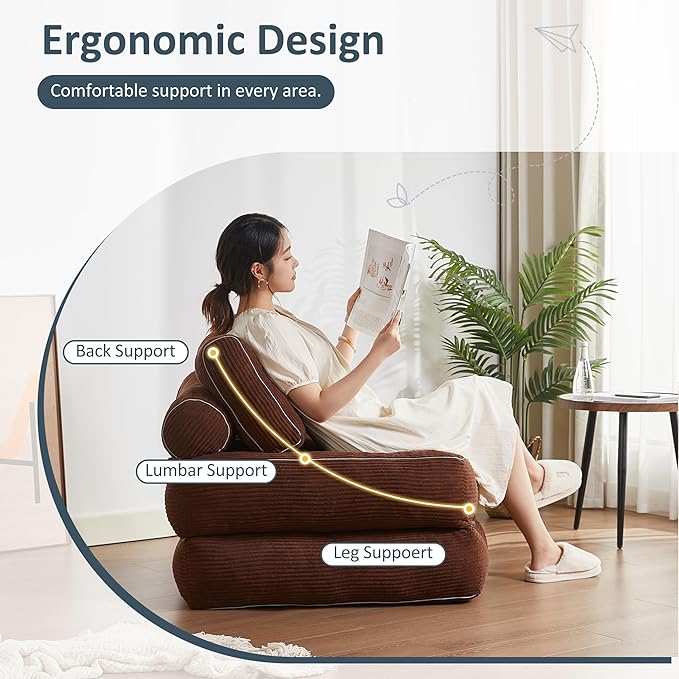 35.4x33.5 Inch Floor Pillow, Large Round Floor Cushion with Removable Washable Cover - Ultra Soft Plush Filling for Adults, Kids, Lounge, Bedroom, Reading Nook, Meditation, Corduroy, Brown