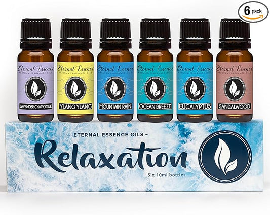 Eternal Essence Oils Relaxation Set of 6 Premium Fragrance Oils - Includes Lavender Chamomile, Ylang Ylang, Mountain Rain, Ocean Breeze, Eucalyptus, and Sandalwood Scented Oils - 10ML - Bloomnest