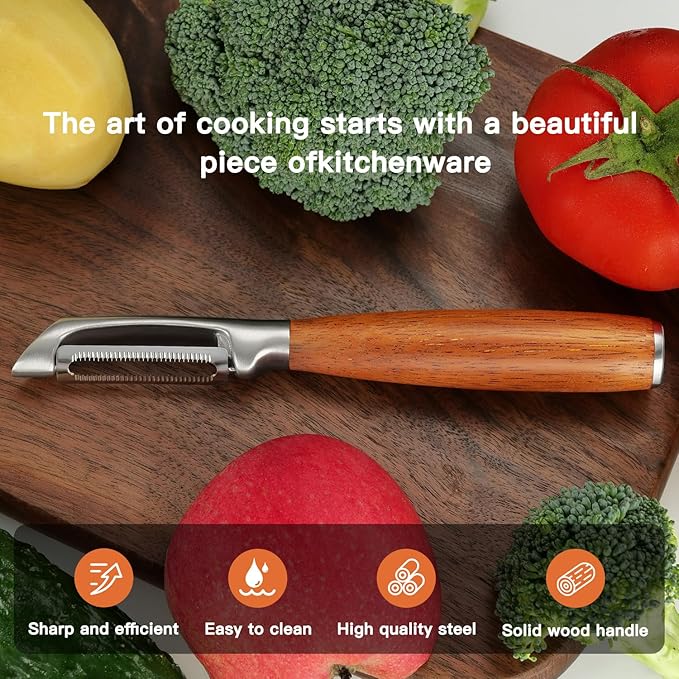 Serrated Blade Premium I Type 304 Stainless Steel Multifunctional Kitchen Peeler Real Wood Handle Ultra Sharp Blade Vegetable Potato Apple(Boluoge) - Bloomnest