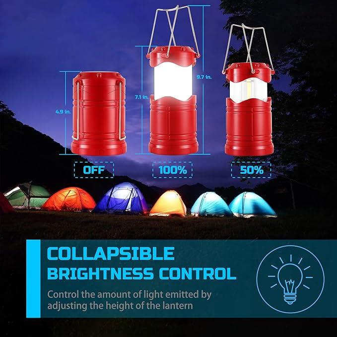 Lichamp LED Camping Lantern, 4 Pack Battery Powered Flashlight for Power Outages, Portable Collapsible Hanging Light Essential for Home, Outdoor, Emergency Lamp Survival Kit Gear for Hurricane, Red - Bloomnest