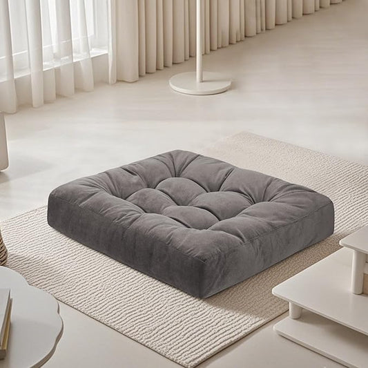 Meditation Floor Pillow 22×22 Inch 1 Pack Large Floor Cushions for Adults Square Tufted Corduroy Floor Pillows for Yoga Living Tatami Room Grey - Bloomnest
