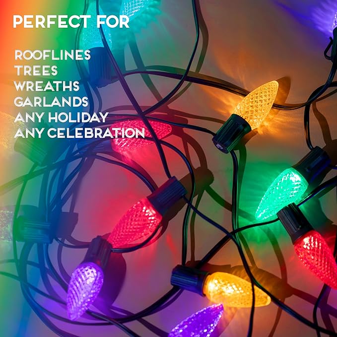 HLO Lighting Set of 500 C9 LED Christmas Lights | Multi-Colored (R, G, B, Y, P) C9 LED Light | Faceted Bulbs for Indoor & Outdoor Use | Christmas Outdoor Décoration - Bloomnest
