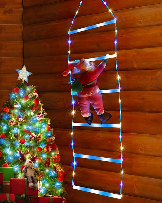 Toodour LED Christmas Light - 2.5FT Christmas Decorative Ladder Lights with Santa Claus, Xmas Decorations Light for Indoor Outdoor, Window, Garden, Home, Wall, Xmas Tree Decor - White & Blue - Bloomnest