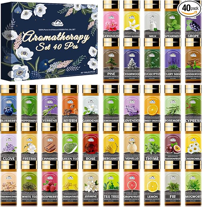 Essential Oil Set, 40 Pcs Aromatherapy Essential Oils for Diffusers for Home, 5ML Fragrance Gift Set for Skin, Soap Making, Massage, Hair Care, DIY Candle and Perfume Making - Bloomnest