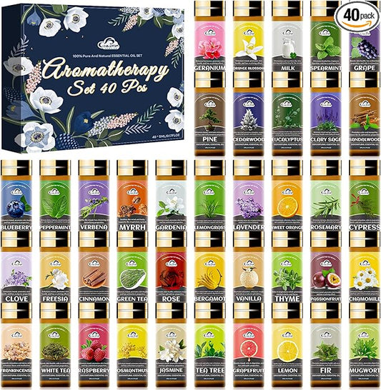 Essential Oil Set, 40 Pcs Aromatherapy Essential Oils for Diffusers for Home, 5ML Fragrance Gift Set for Skin, Soap Making, Massage, Hair Care, DIY Candle and Perfume Making - Bloomnest