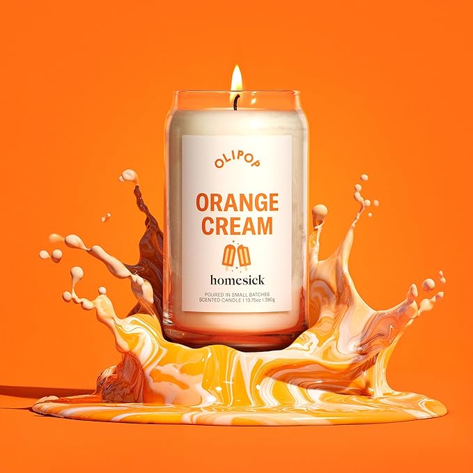 Homesick – Olipop Orange Cream Scented Candle – Premium 13.75 oz Soy Wax Candle in Glass Jar with Cotton Wick, 60–80 Hour Burn, Nostalgic Citrus Vanilla Scent, Wedding & Engagement Gifts for Couples - Bloomnest