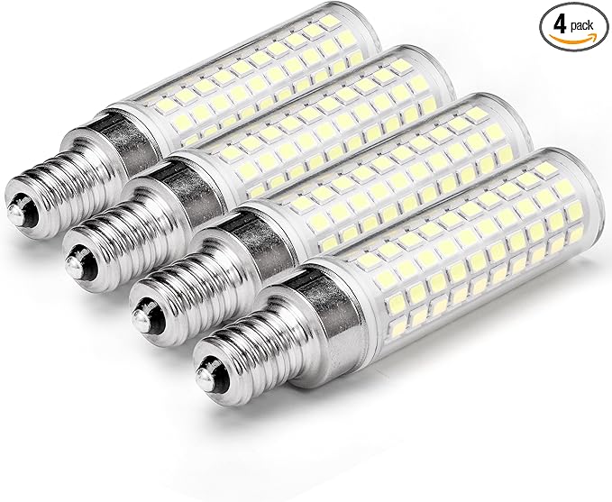 E12 100 Watt Equivalent LED Candelabra Bulbs 10W 6000K Daylight White 1200lm 120 Volt C7 T6 E12 LED Pendant Lights for Chandelier Ceiling Fan Corn Light Bulbs Salt Lamp, Non-dimmable, 4 Pack - Bloomnest