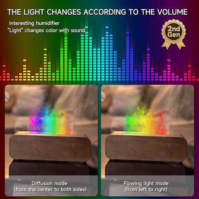Sound Reactive Flame Air Diffuser Humidifier,7 Colors Aromatherapy Essential Oil Diffuser,Ultrasonic Aroma Humidifier with Timer for Home,Bedroom,Office,Yoga - Bloomnest