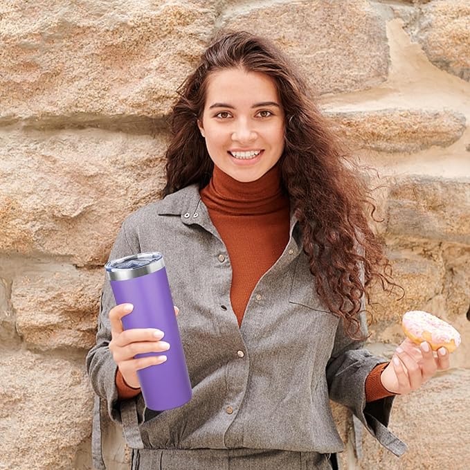 20 oz Skinny Tumbler with Lid and Straw,Stainless Steel Vacuum Insulated Tumbler Cup Double Wall Leak-proof Coffee Mug,Travel Thermal Water Tumbler for Home,Office,Outdoor (Purple,1)