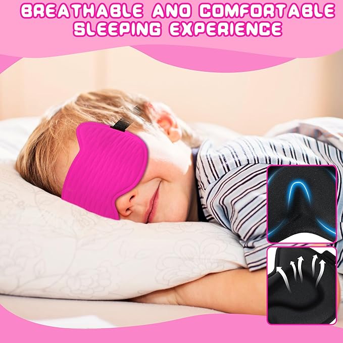 Kids Sleep Mask Eye Mask: 3D Contoured Cup Sleeping Masks, Blindfold with Adjustable Strap, Kids Eye Cover for Boys, Girls, Teens, Pressure-Free with Memory Foam Face Mask for Sleeping (Rose Red) - Bloomnest