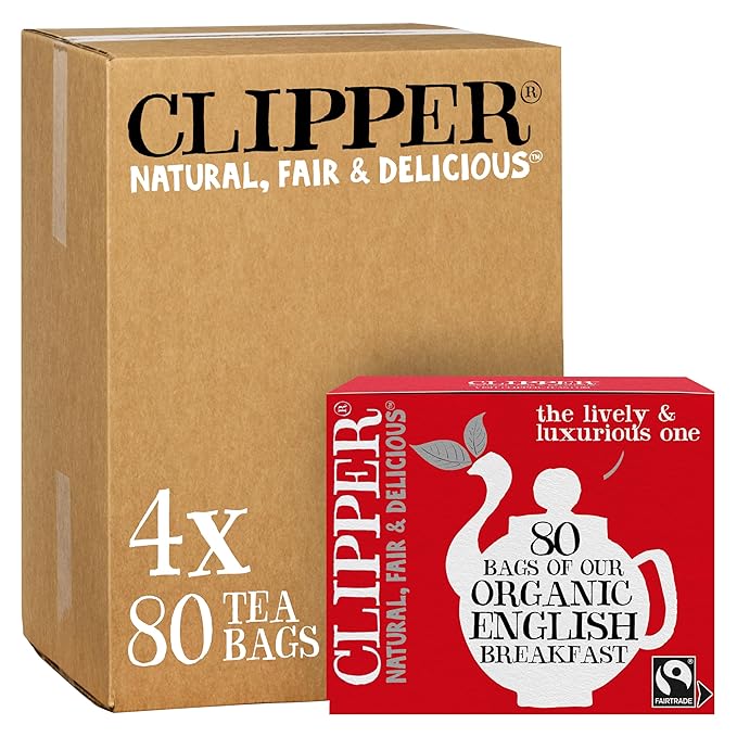 Clipper Tea, English Breakfast Assam Blend, Fairtrade, Organic, Plant-Based, Caffeinated British Tea, 4 Pack, 320 Unbleached Tea Bags - Bloomnest