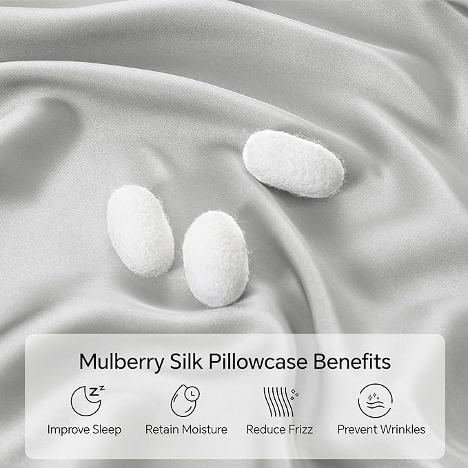 INFIIXSO Body Pillow Cover with Zipper, Luxury Mulberry Silk Body Pillow Case 20x54 Inches, Ultra Smooth and Soft Cooling Long Pillowcase, Gift for Women, Men(Light Grey) - Bloomnest