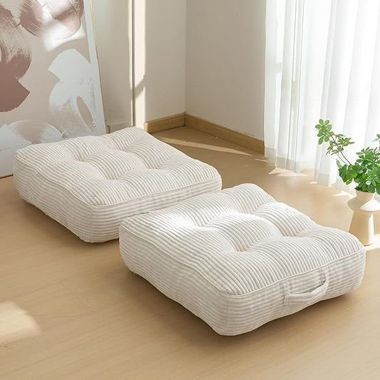 6" Washable Floor Pillow Cushion for Adults, Meditation Cushion Pillow, Large Square Floor Sitting, Removable Tufted Corduroy Cover, for Tatami Living Room or Yoga, 22x22 Inch, 2Pack, Machine Washable - Bloomnest
