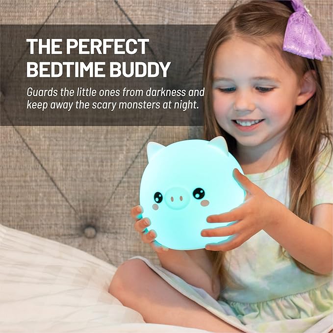 Lumipets Remote Control Silicone Night Light for Kids - Pig Design with 9 Soft Colors & Sleep Timer - Rechargeable, Battery-Operated Lamp for Bedroom | Baby Nursery, Toddler, Girls, Boys - Bloomnest