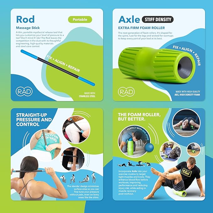 RAD Mobility Starter Pack for Myofascial Release, Muscle Recovery, and Tension Relief – Includes Exercise Foam Roller, Peanut Massage Ball, and Massage Stick - Bloomnest