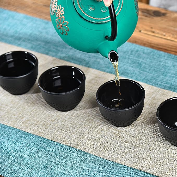 Sungmor Cast Iron Black Teacups, Set of 4 & 5 oz - Japanese Tea Cups with Enamel Interior, Traditional Gongfu Tea Set, Durable Heat-Retaining Tetsubin Style Drinkware - Bloomnest