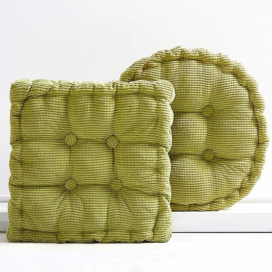 2 Pack Large Square and Round Floor Cushions for Adults Meditation Floor Pillow Green Corduroy Floor Seat Pillows Cushion for Living Room Balcony Tatami Yoga,18x18 Inch - Bloomnest