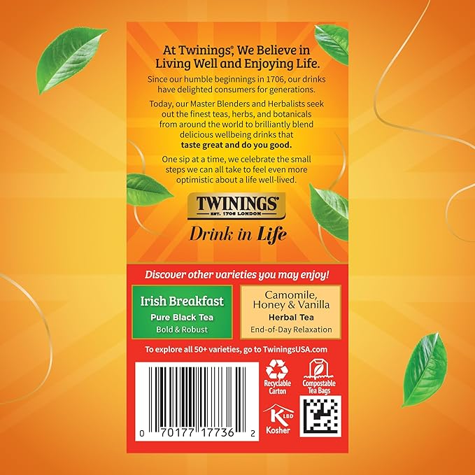 Twinings English Breakfast Extra Strong Black Tea Individually Wrapped Bags, 20 Count (Pack of 1), Robust, Caffeinated, Enjoy Hot or Iced, 20 Teabags - Bloomnest