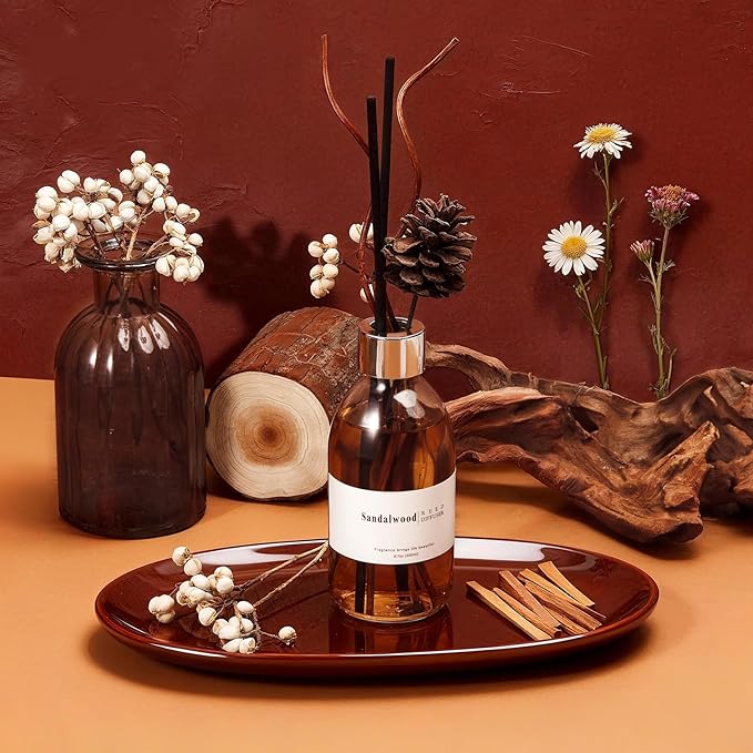 Clesh Reed Diffuser Set, 6.7 oz Sandalwood Scented Diffuser with Sticks, Home Fragrance Reed Diffuser for Bathroom Shelf Decor - Bloomnest