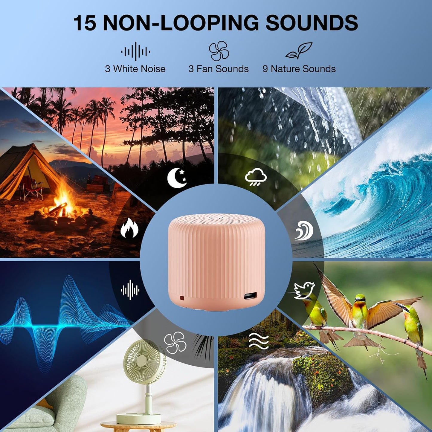 White Noise Machine Baby Portable Sound Machine,LEICEX Travel Sound Machine,15 Non-Looping Sound Timer and Memory Play, Mini White Noise Machine for Sleeping Office Travel （Peach）