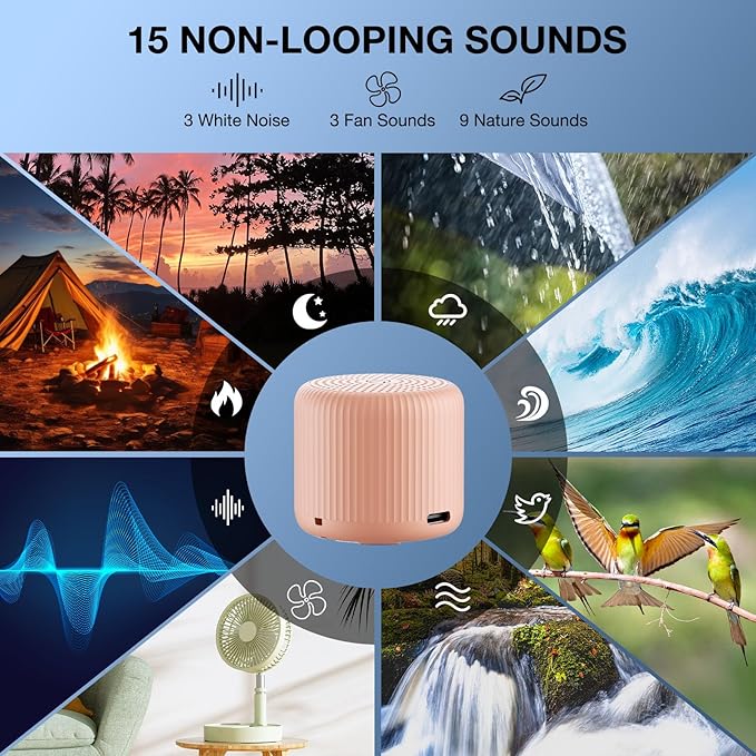 White Noise Machine Baby Portable Sound Machine,LEICEX Travel Sound Machine,15 Non-Looping Sound Timer and Memory Play, Mini White Noise Machine for Sleeping Office Travel （Peach） - Bloomnest