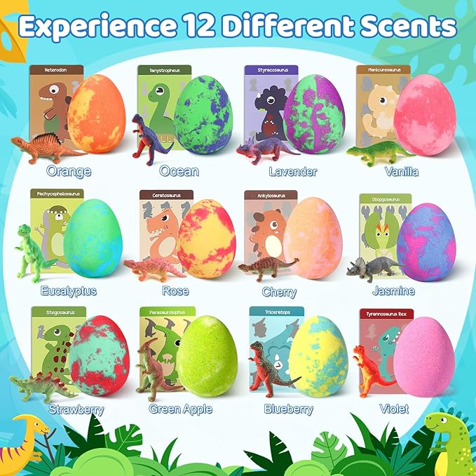Bath Bombs for Kids with Surprise Toys Inside - 16 Pack Organic Dinosaur Bath Bombs Gift Set, Dinosaur Toys for Kid 3 4 5 6 7 8 9 Years, Bubble Bath Toys, Christmas Gifts, Stocking Stuffers for Kids - Bloomnest