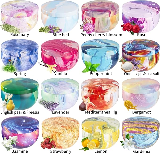 16 Pack Scented Candles Gift Set - 2.5oz Strong Fragrance Natural Soy Wax Candles in Portable Travel Tin Jars - Perfect for Home Decoration and Gifting - Bloomnest