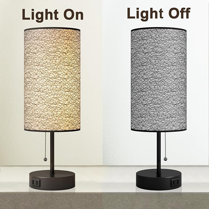 Table Lamp for Bedroom,Nightstand Lamp for Bedside with AC Outlets,Adjustable 3color LED Light Desk Lamp for Home Decor,Included Bulb and Lamp Shade(Black-OnlyAC, 1PCS) - Bloomnest