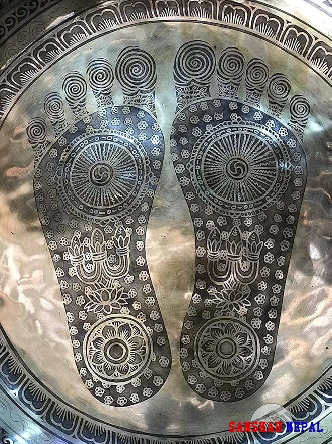 Large Singing Bowl - 21 Inches in Diameter - Foot Singing Bowl to Stand In Etched by Artisans from Nepal - For Healing, Sound Bath, Yoga, Relaxation, and Meditation